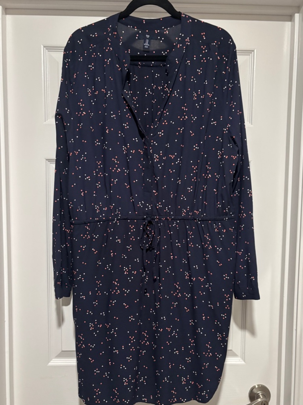 Gap Navy Polka Dot Shirt Dress Tie Waist Lightweight Workwear XL